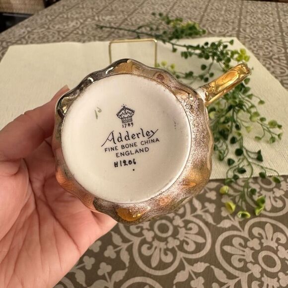 Adderley England Vintage Floral Teacup &Saucer Heavy Gold Gilding Fine BoneChina - Picture 6 of 7
